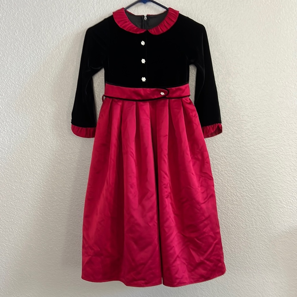 Velvet & Satiny holiday special occasion dress w/ diamond buttons